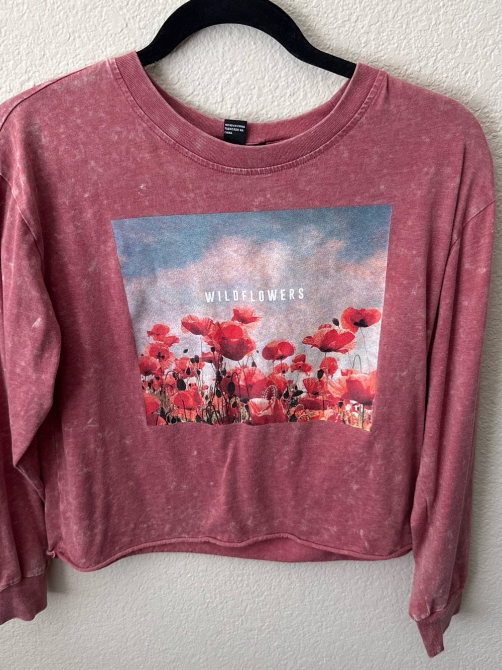 Wildflowers Graphic Crop Sweater - Dusty Rose